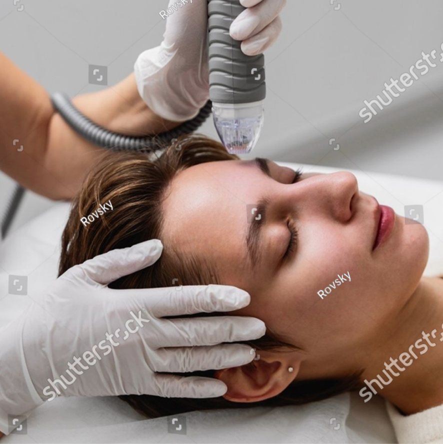 Collagen laser handpiece on the cheek
