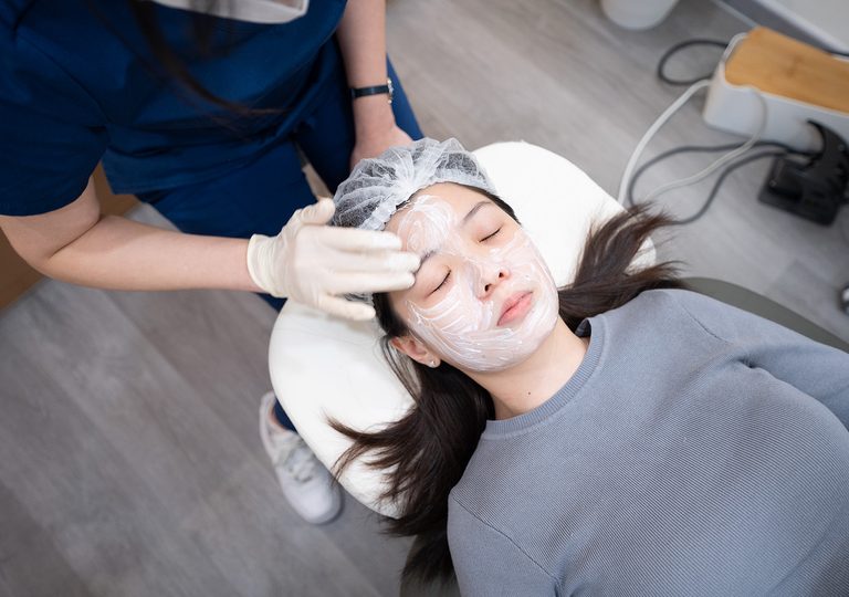 Numbing cream applied to a patient’s face